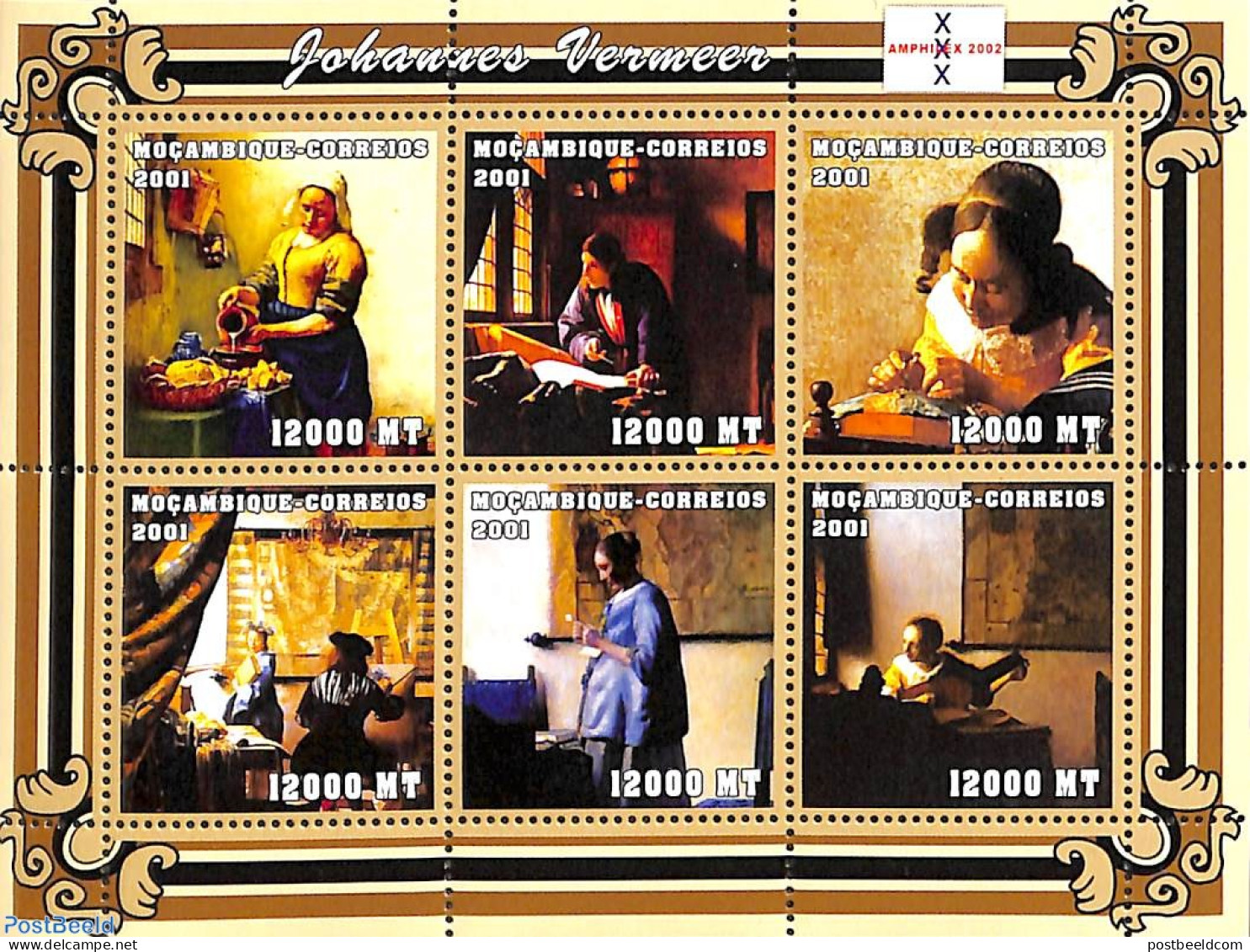 Mozambique 2001 Johannes Vermeer 6v M/s, Mint NH, History - Netherlands & Dutch - Art - Paintings - Geography