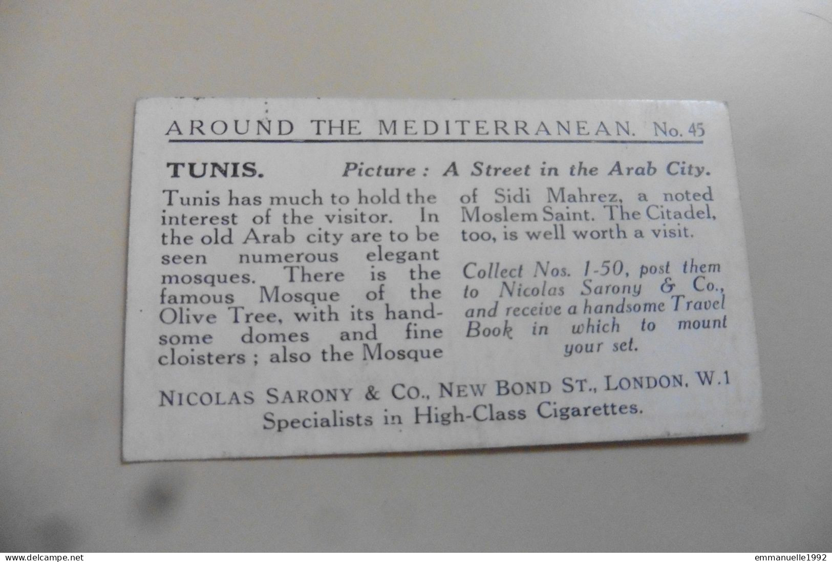 Chromo Sarony Cigarettes London - Tunisie - Tunis - A Street In The Arab City - Andere & Zonder Classificatie