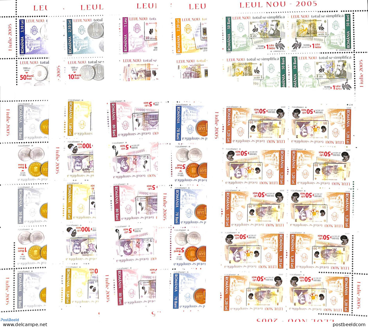 Romania 2005 New Coins & Banknotes 10 M/s, Mint NH, Various - Money On Stamps - Unused Stamps