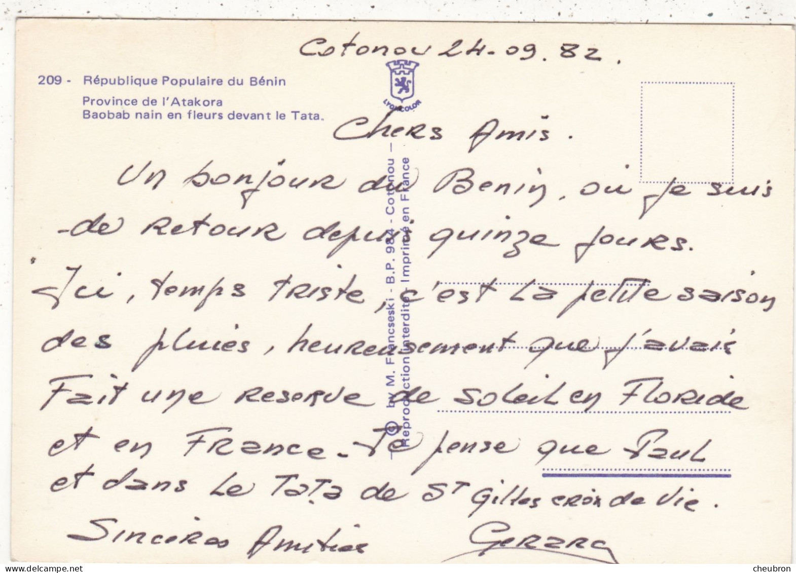 BENIN. COTONOU ( ENVOYE DE). CPSM. GANVIE. VILLAGE LACUSTRE. + TEXTE ANNEE 1982 - Benin