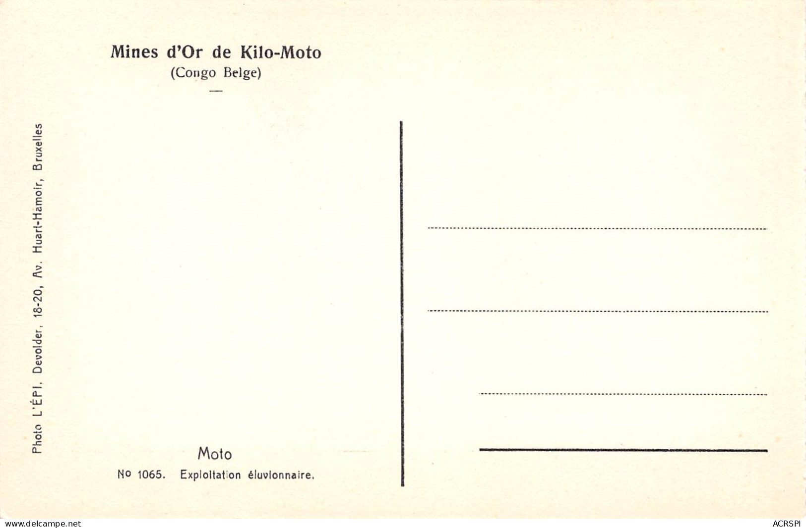 CONGO Kinshasa Kilo-Moto Mines D'Or Exploitation éluvionnaire Carte Vierge (Scan R/V) N° 61 \MP7126 - Kinshasa - Léopoldville