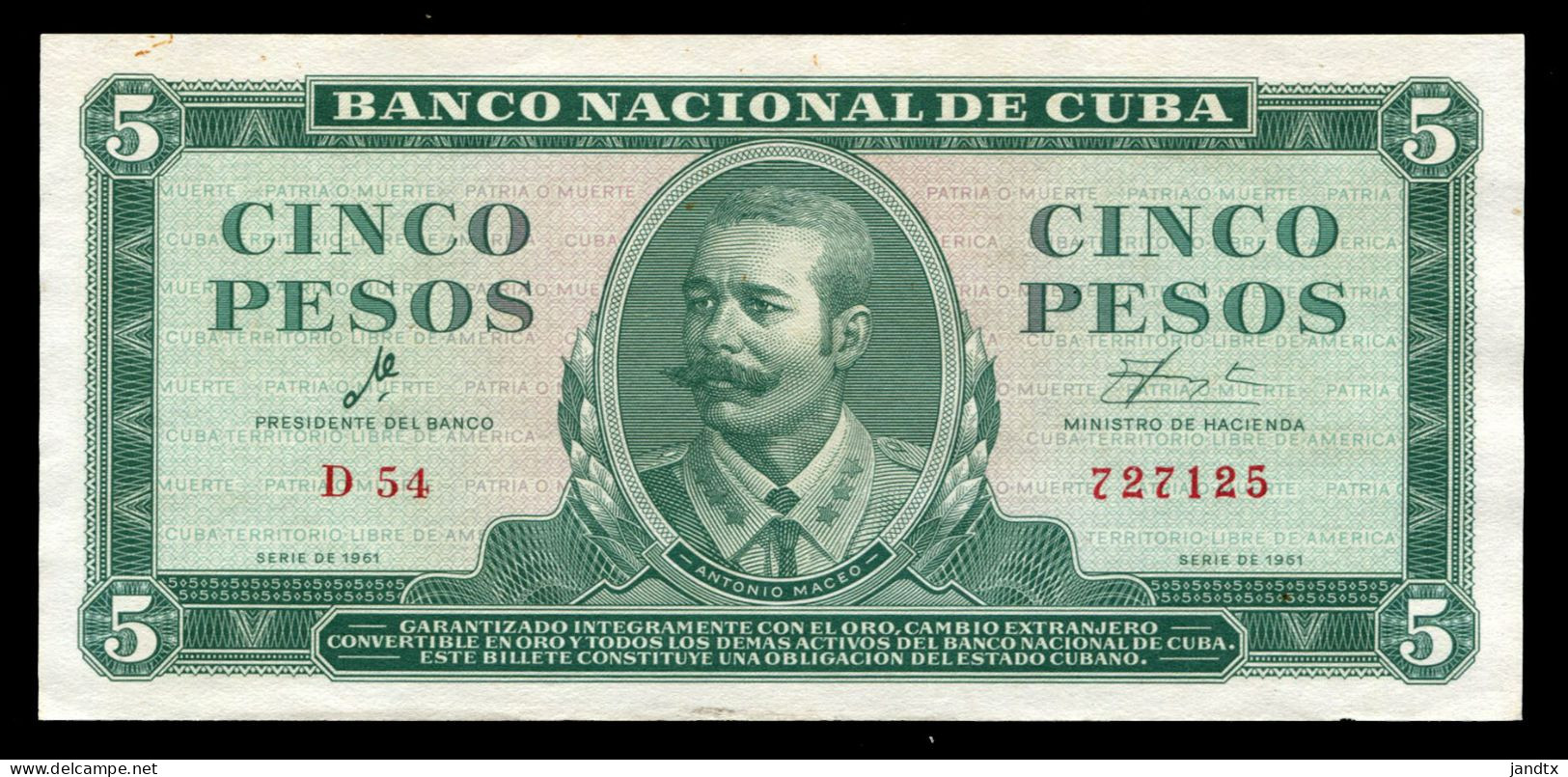 CUBA 5 PESOS 1961 FIRMA DEL CHE SC-AU - Cuba