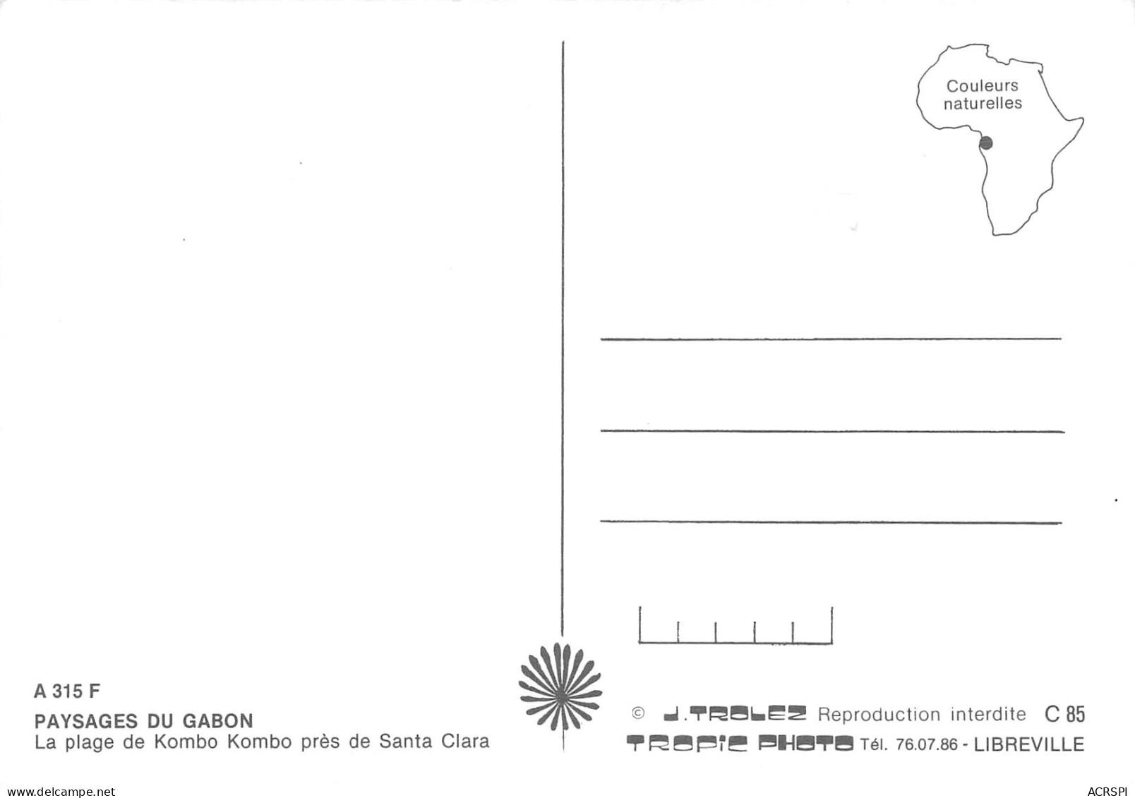 GABON   Plage De KOMBO KOMBO Et Le Cap Santa-Clara  éditions Trolez Libreville TROPIC Photo (Scan R/V) N° 14 \MP7164 - Gabon