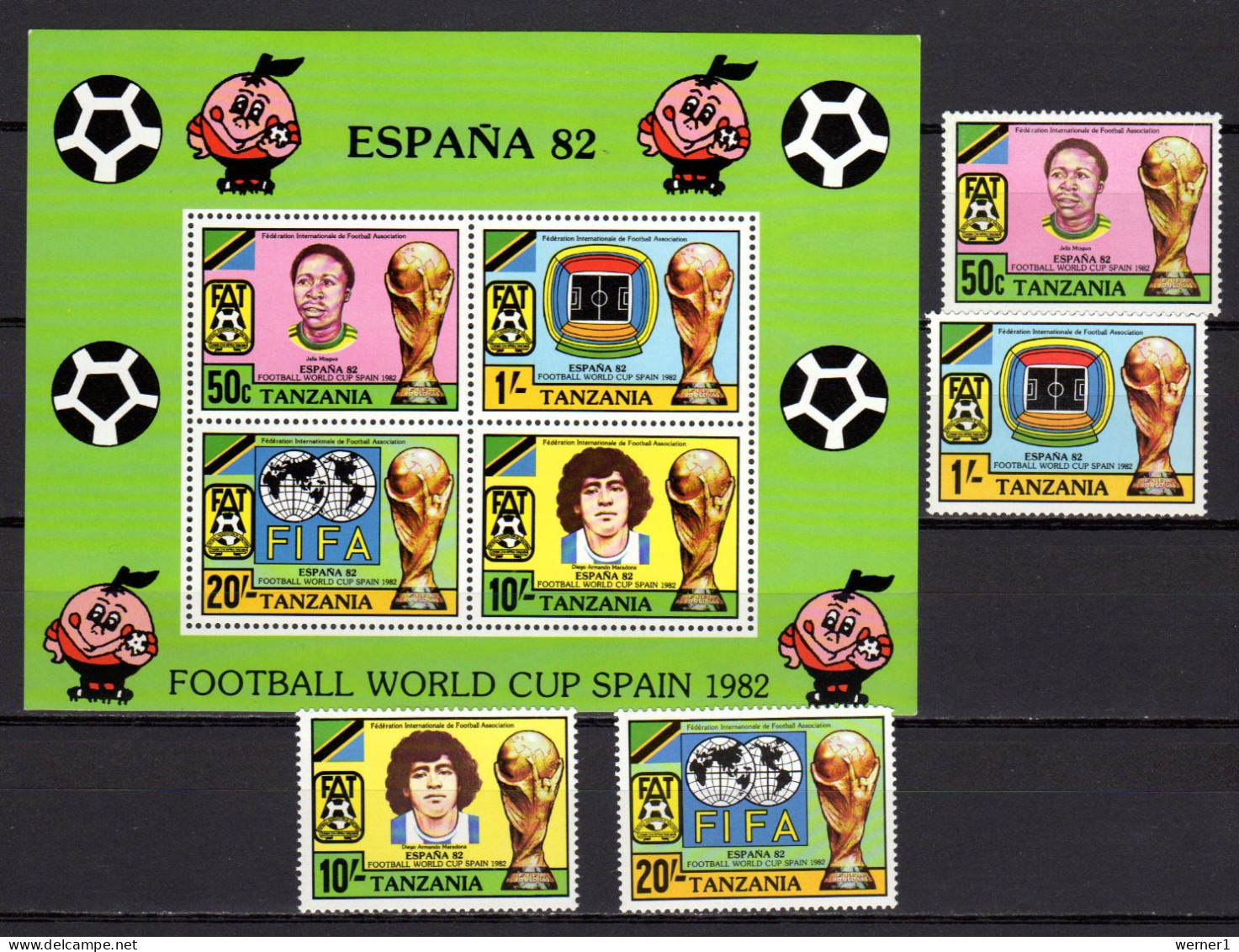 Tanzania 1982 Football Soccer World Cup Set Of 4 + S/s MNH - 1982 – Espagne