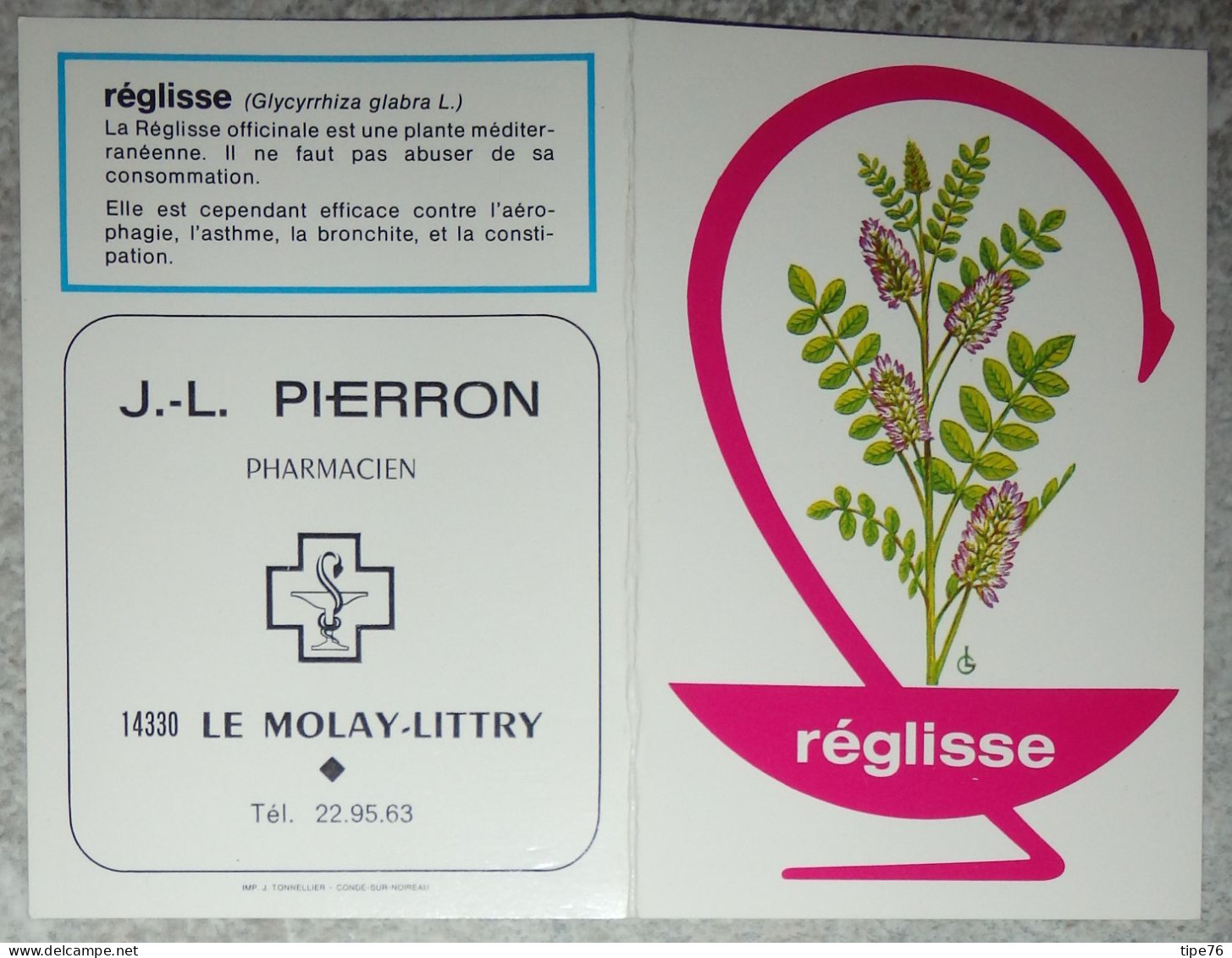 Petit Calendrier De Poche 1982 Plante Réglisse Pharmacie Le Molay Littry Calvados - Small : 1981-90