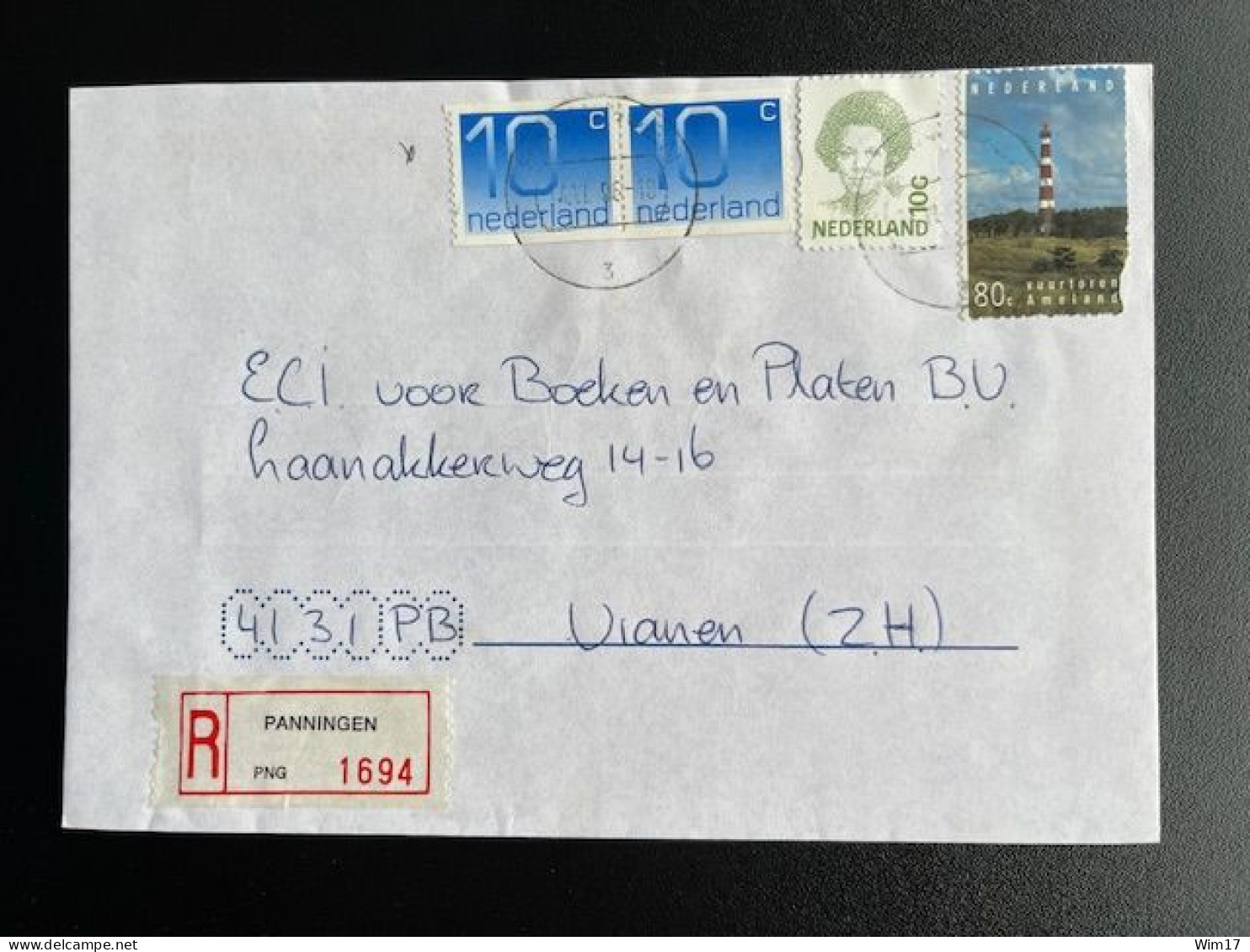 NETHERLANDS 1996 REGISTERED LETTER PANNINGEN TO VIANEN 14-06-1996 NEDERLAND AANGETEKEND - Lettres & Documents
