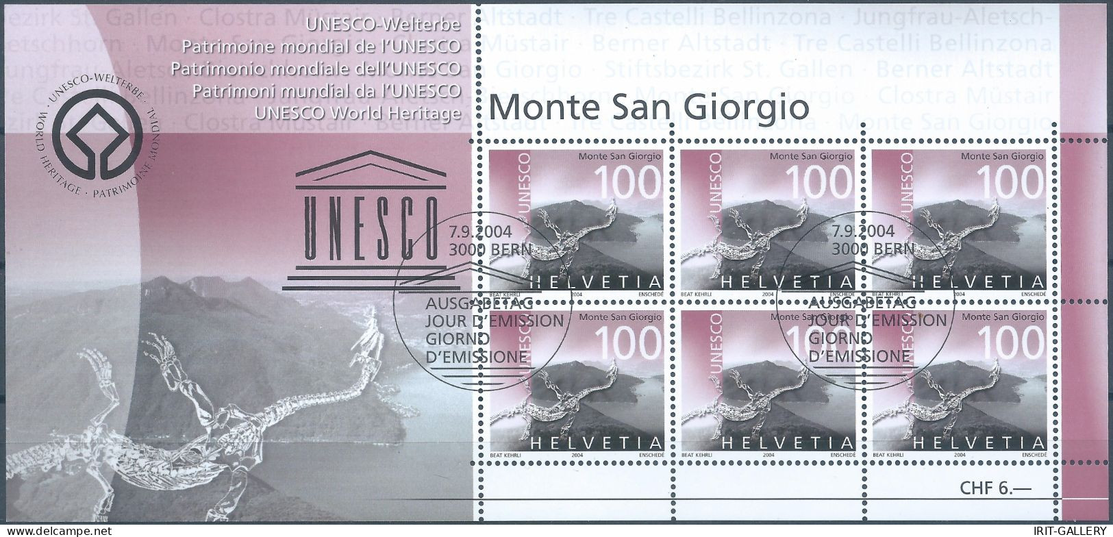 Switzerland-Schweiz-Suisse-HELVETIA, 2004 UNESCO World Heritage,Mini Sheet With Cancellation From The Day Of Issue,Mint - Blocs & Feuillets