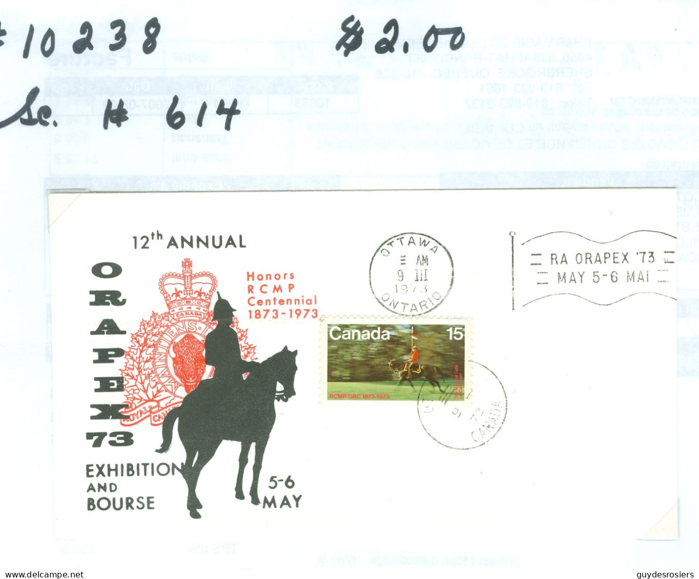 Mounted Police Montée; GRC / RCMP; Gendarmerie; Sc. # 614; Souvenir Cover, ORAPEX 73 (10238) - Gebraucht