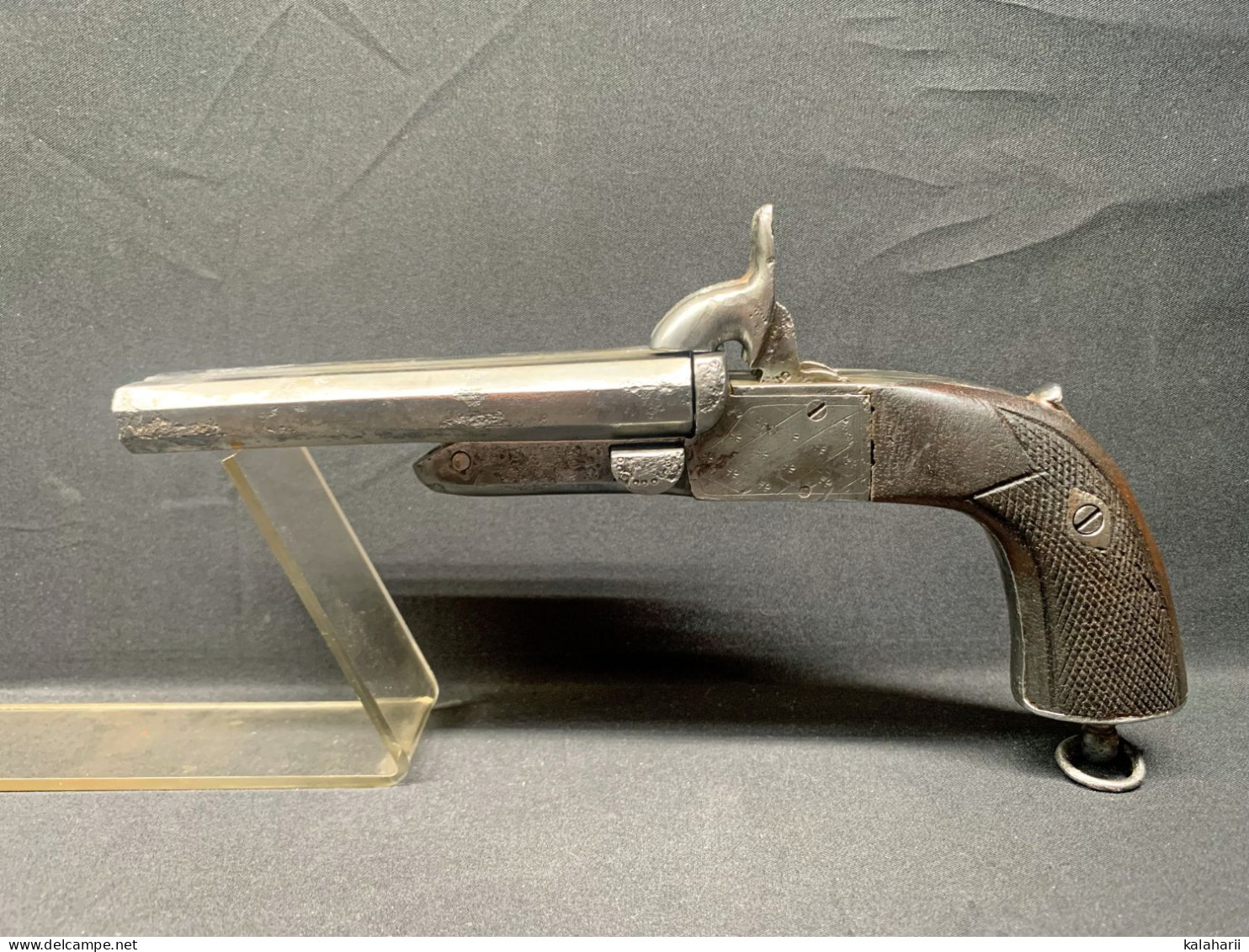 PISTOLET A BROCHE A DOUBLE CANONS , LOUIS-PHILIPPE PUIS NAPOLEON III, FONCTIONNEMENT  OK. - Decorative Weapons