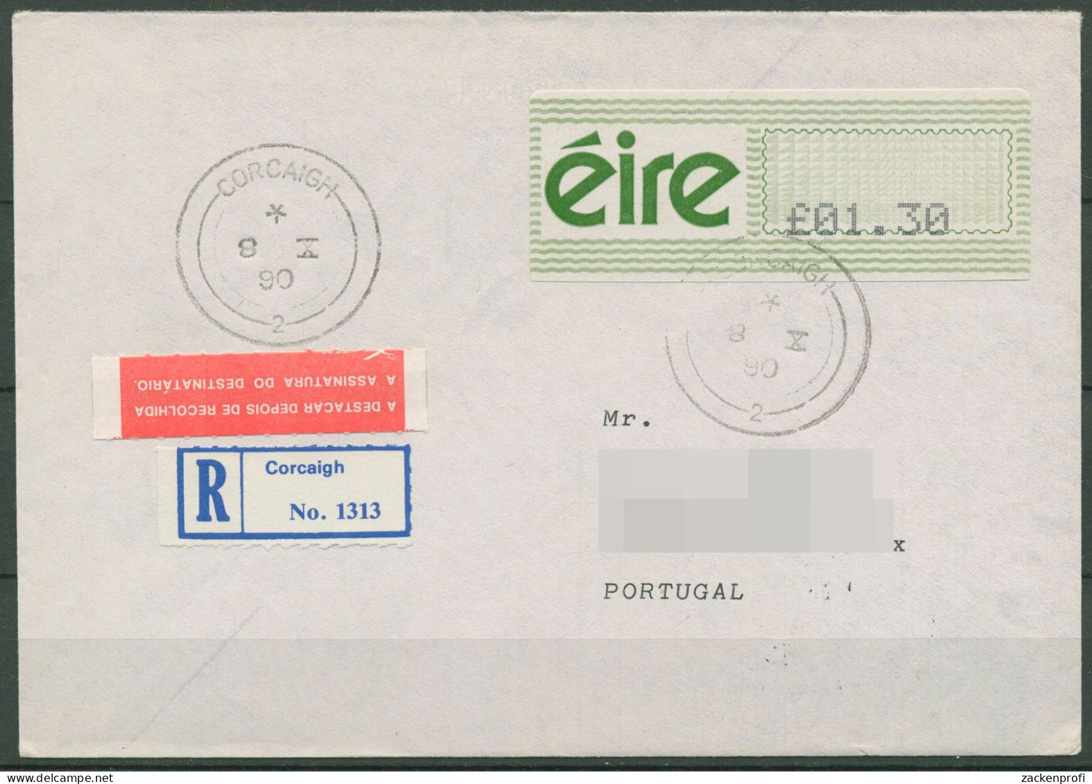 Irland ATM 1990 Einzelwert Ersttagsbrief R-Brief ATM 3 FDC (X80303) - Frankeervignetten (Frama)