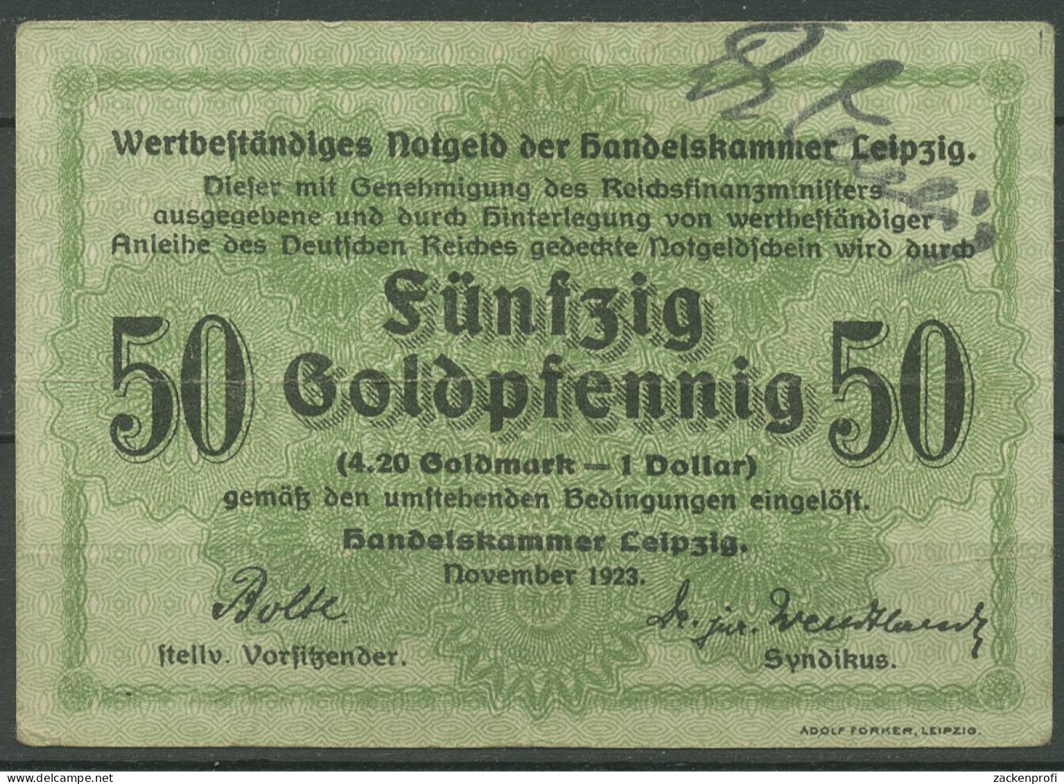 Leipzig Handelskammer 50 Goldpfennig 1923, Gebraucht (K1591) - Sonstige & Ohne Zuordnung