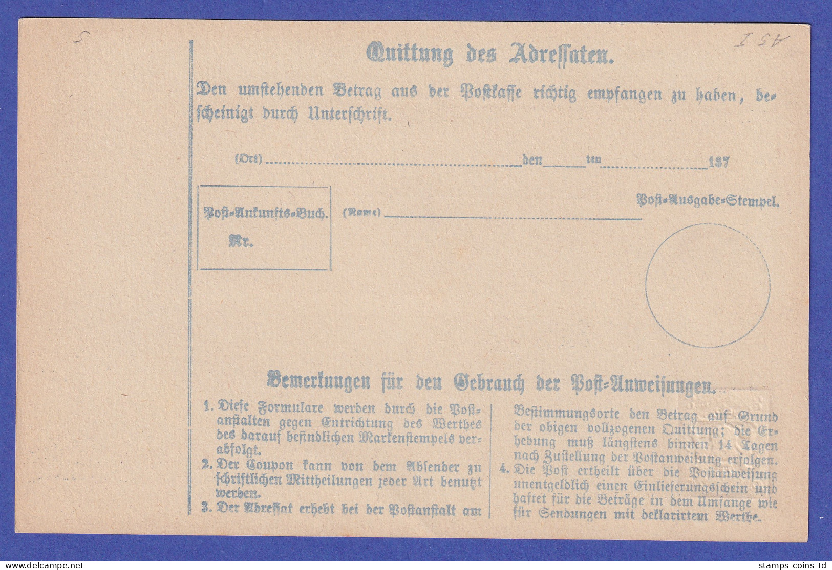 Bayern Ganzsache Postanweisung Mi.-Nr. A5 I Postfrisch ** - Postal  Stationery