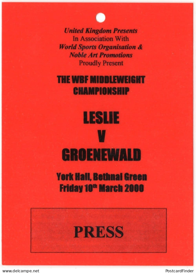 Ruben Groenewald Vs Leslie 2000 Bethnal Green Boxing Press Pass - Boxsport