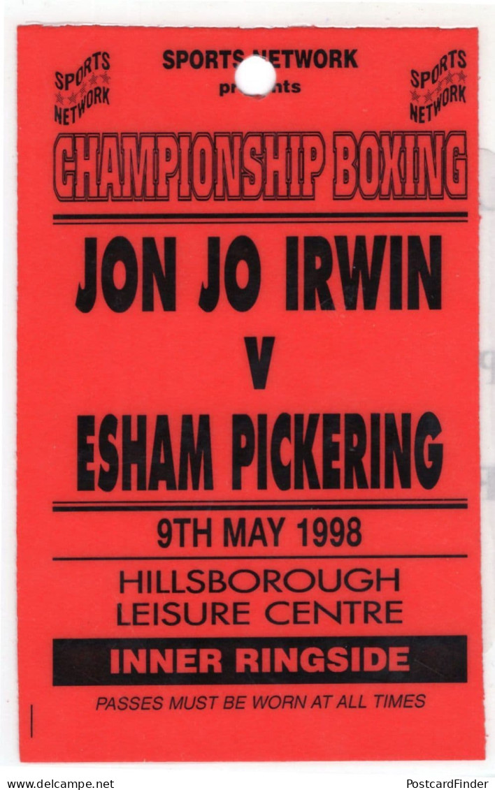 Jon Jo Irwin Vs Esham Pickering Hillsborough 1998 Boxing Press Pass - Boxsport