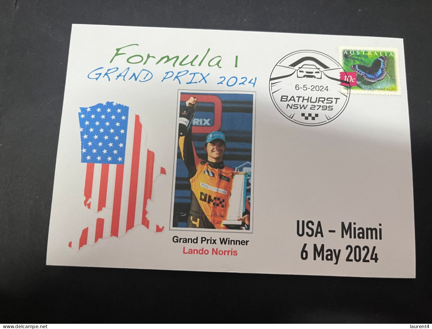 7-6-2024 (2 Z 42) Formula One - 2024 - USA Miami Grand Prix - Winner Lando Norris (6 May 2024) Butterfly Stamp - Auto's