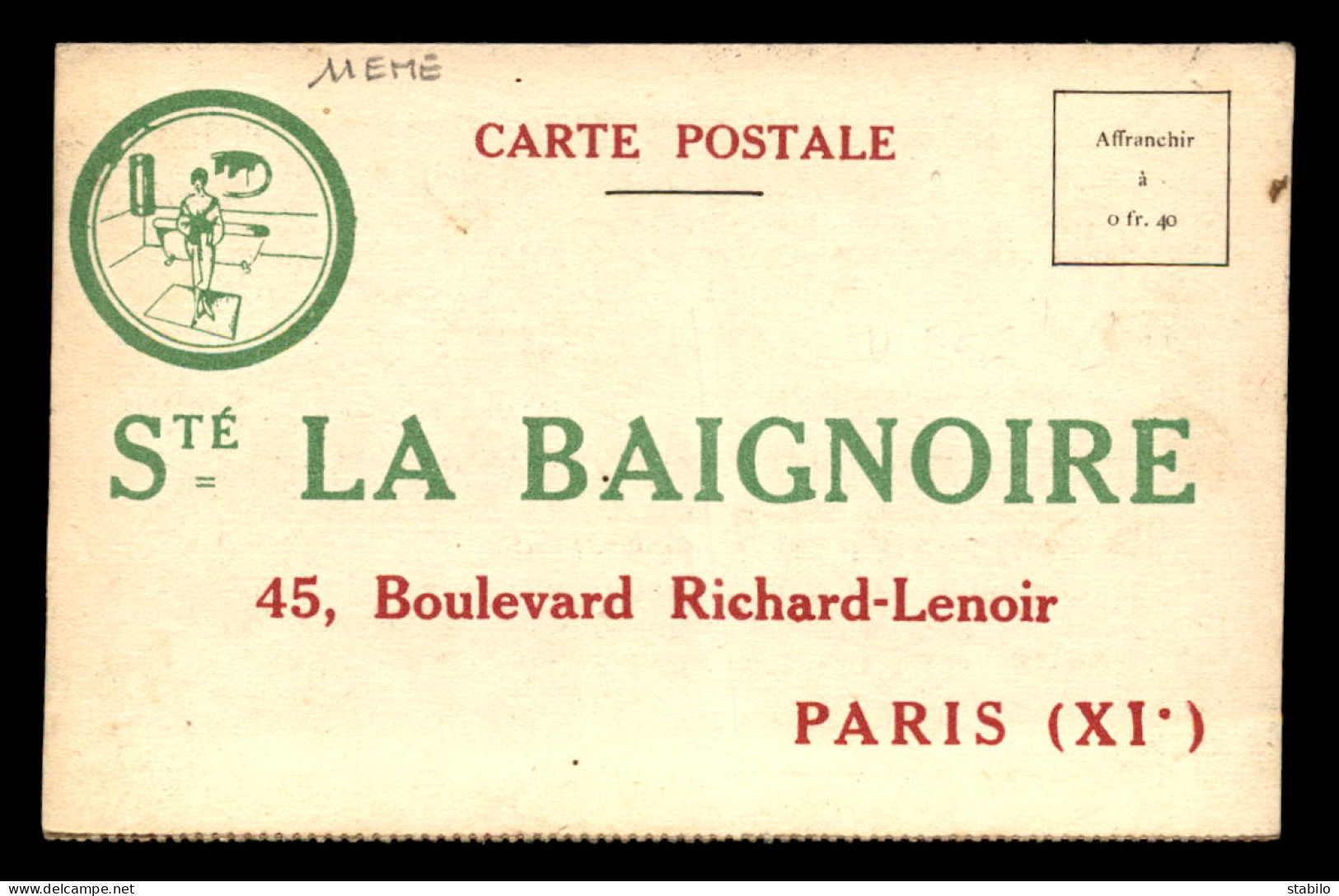 75 - PARIS 11EME - STE "LA BAIGNOIRE" 45 BOULEVARD RICHARD-LENOIR - CARTE PUBLICITAIRE 3 VOLETS - Arrondissement: 11