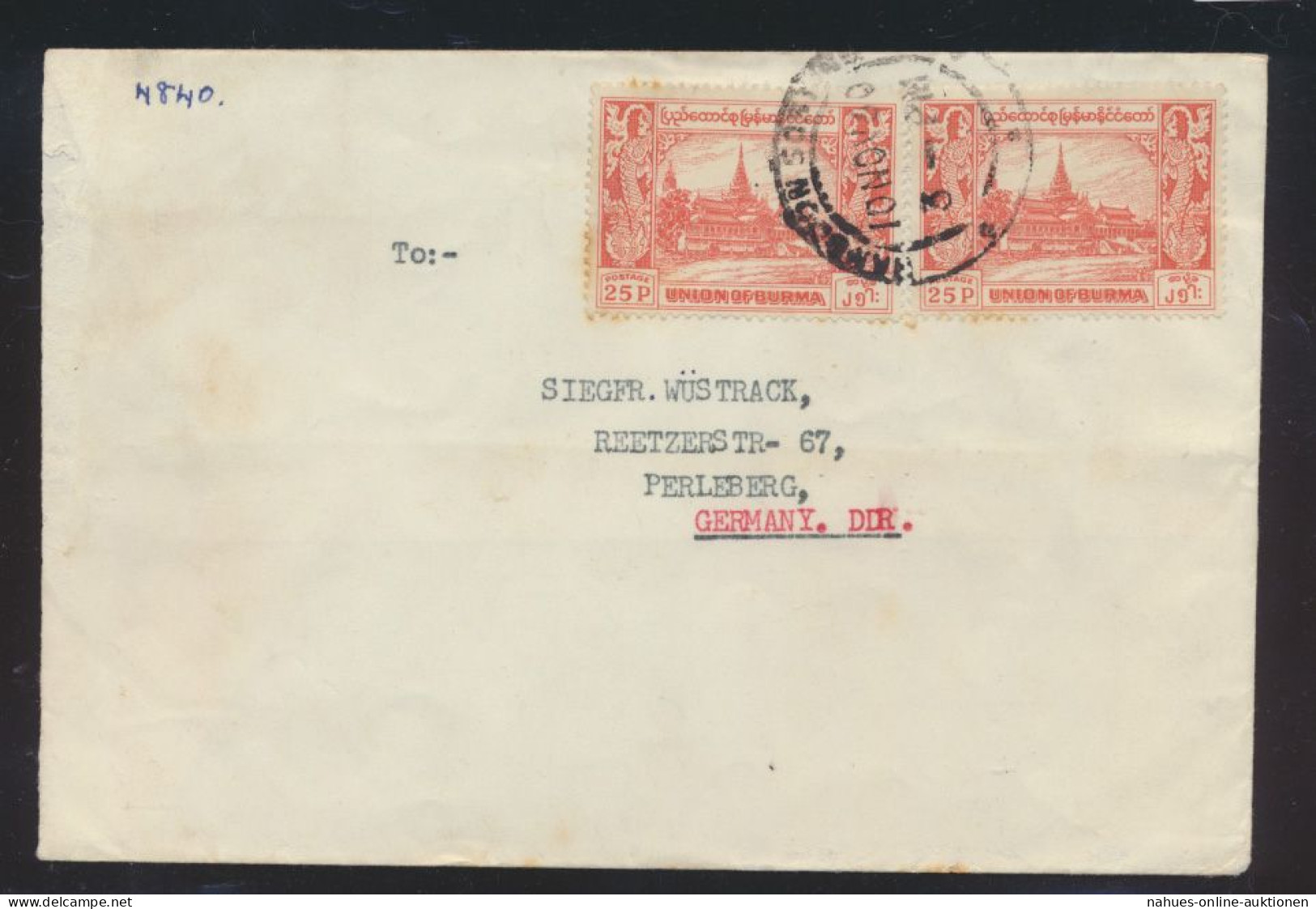 Asia Burma Myanmar Birma Brief MEF Nach Perleberg Cover To Germany - Myanmar (Burma 1948-...)