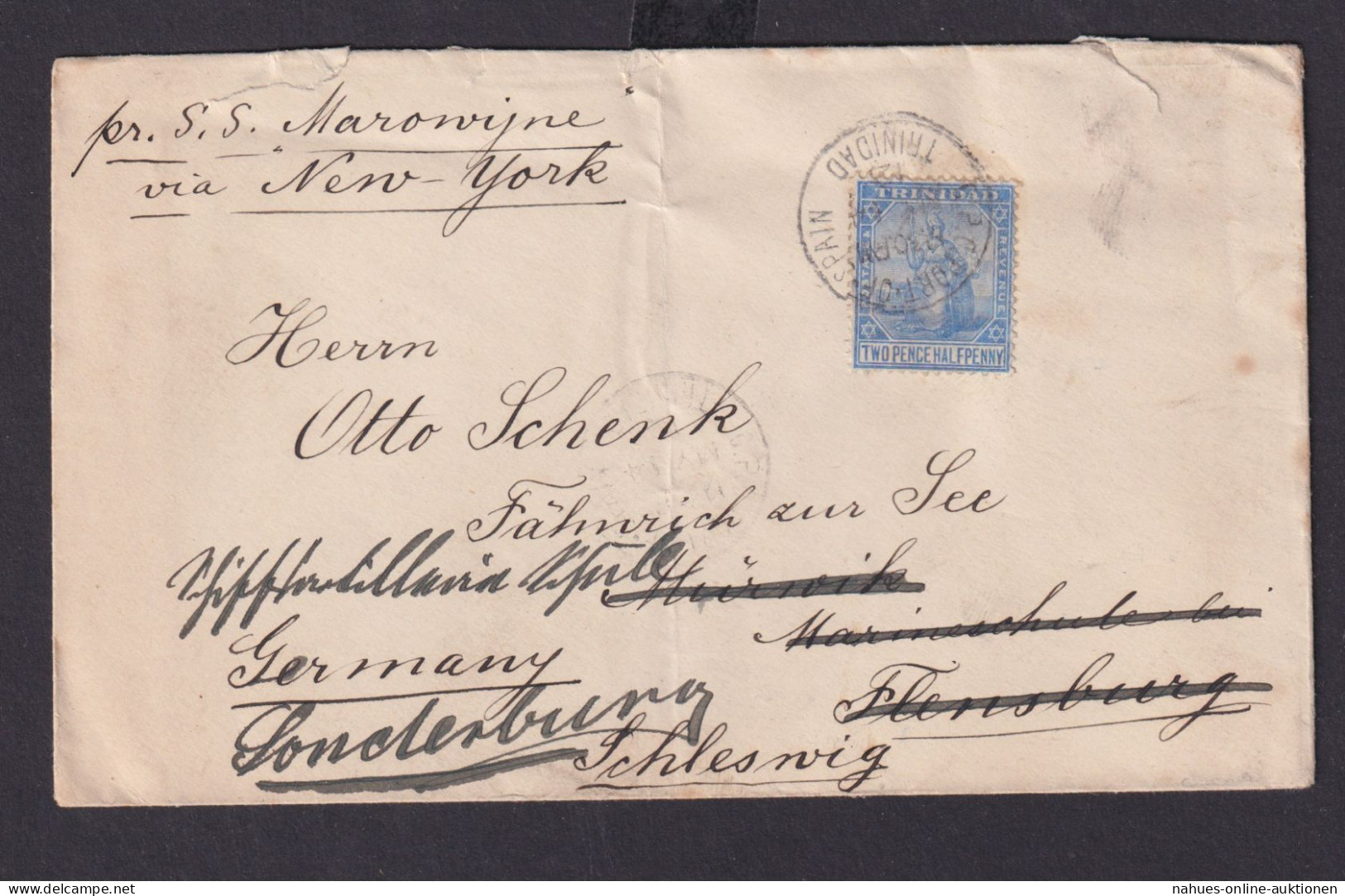 Schiffspost Ships Post Trinidat EF 2 1/2p Blau S.S. Mavonyne Via New York Nach - Maritime