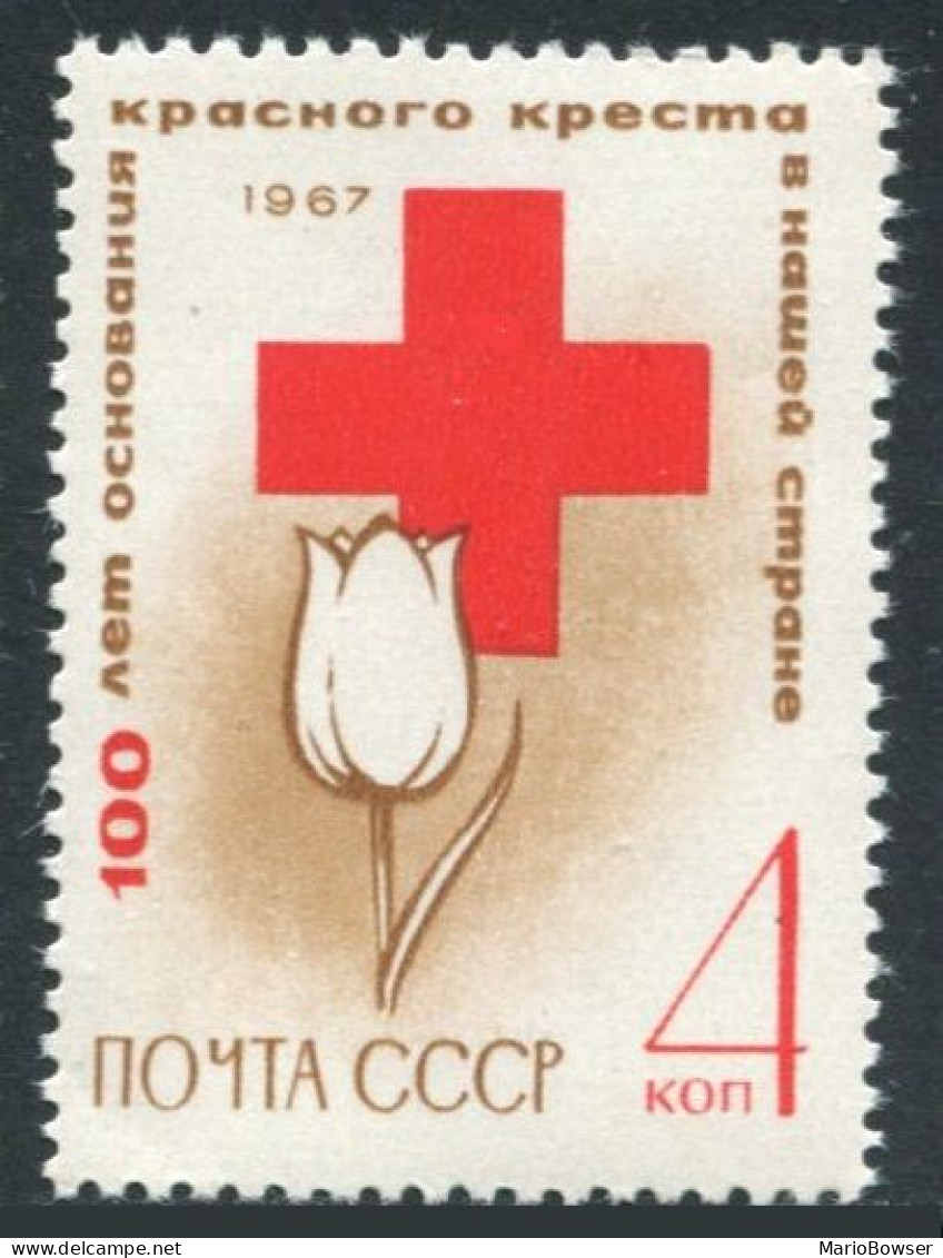 Russia 3330 Two Stamps, MNH. Mi 3350. Russian Red Cross, Centenary, 1967. Tulip. - Neufs