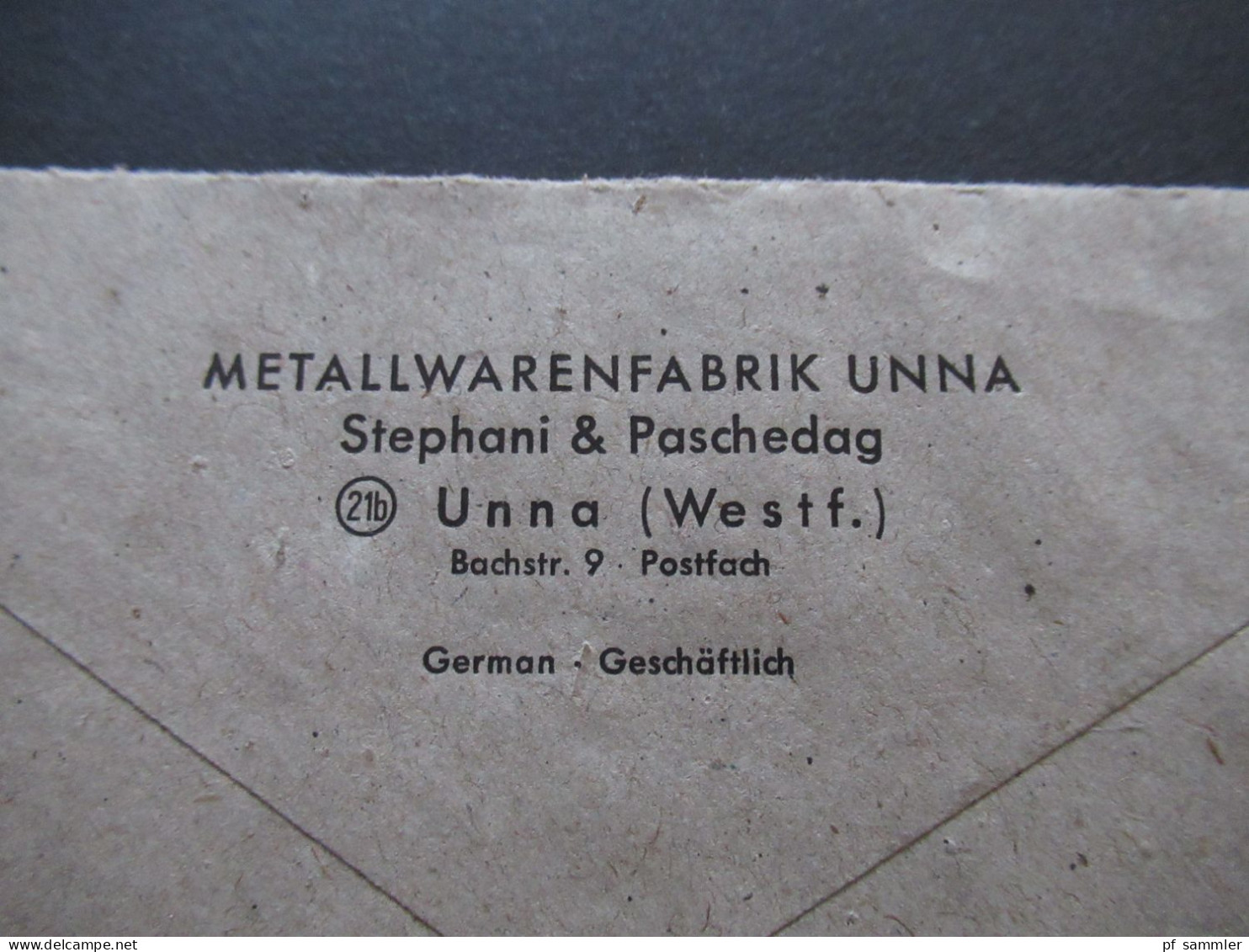 KOntrollrat 1947 Tagesstempel Unna Land Firmenumschlag Metallwarenfabrik Unna Stephani & Paschedag Unna Westf. - Briefe U. Dokumente