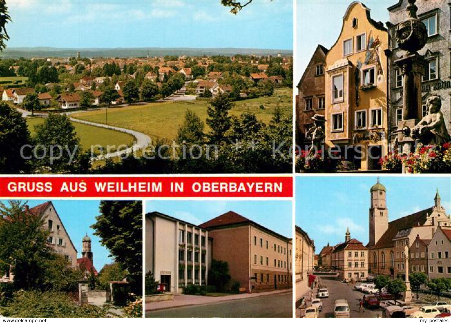 73271847 Weilheim Oberbayern Panorama Brunnen Schule Kirche Weilheim Oberbayern - Weilheim