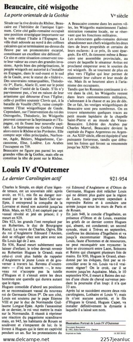 lot de 13 Fiches Illustrées  Chefs d'Etat Rois du V° des Wisigoths   au X ° siècle à Louis IV d'Outremer