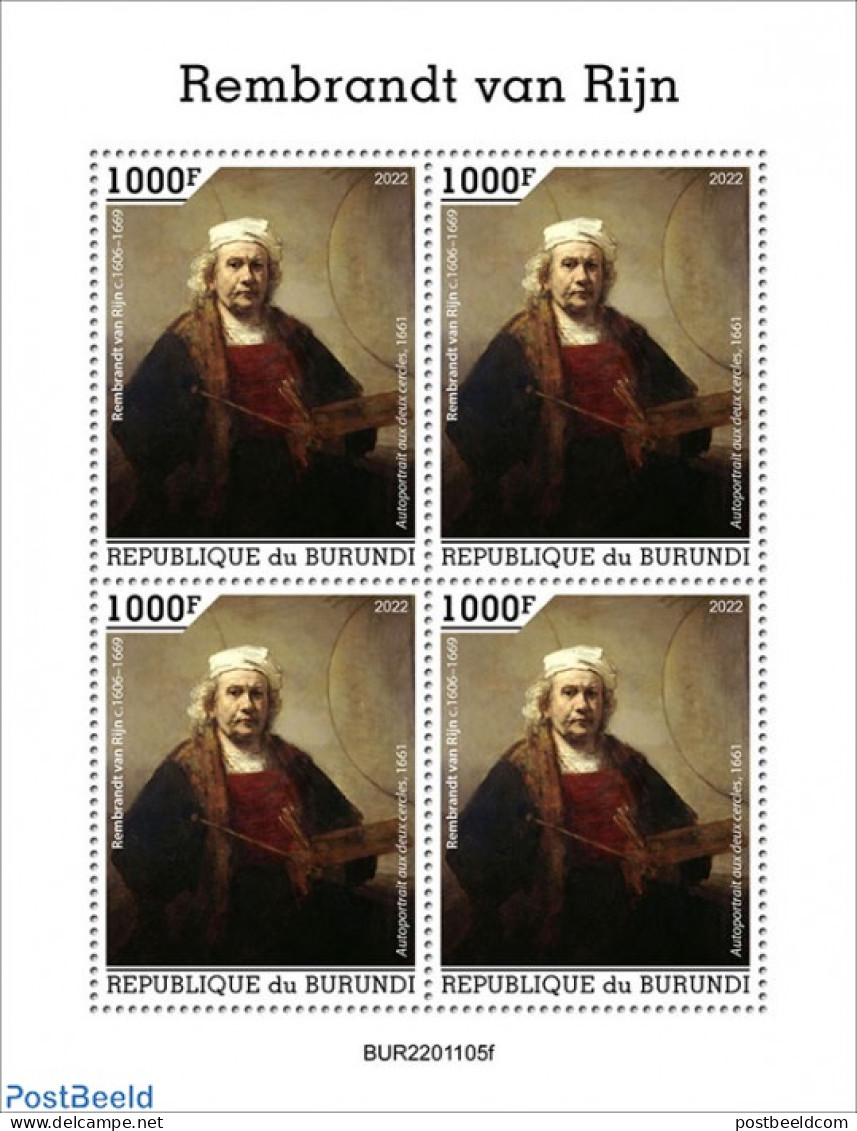 Burundi 2022 Rembrandt Van Rijn, Mint NH, Art - Paintings - Rembrandt - Sonstige & Ohne Zuordnung