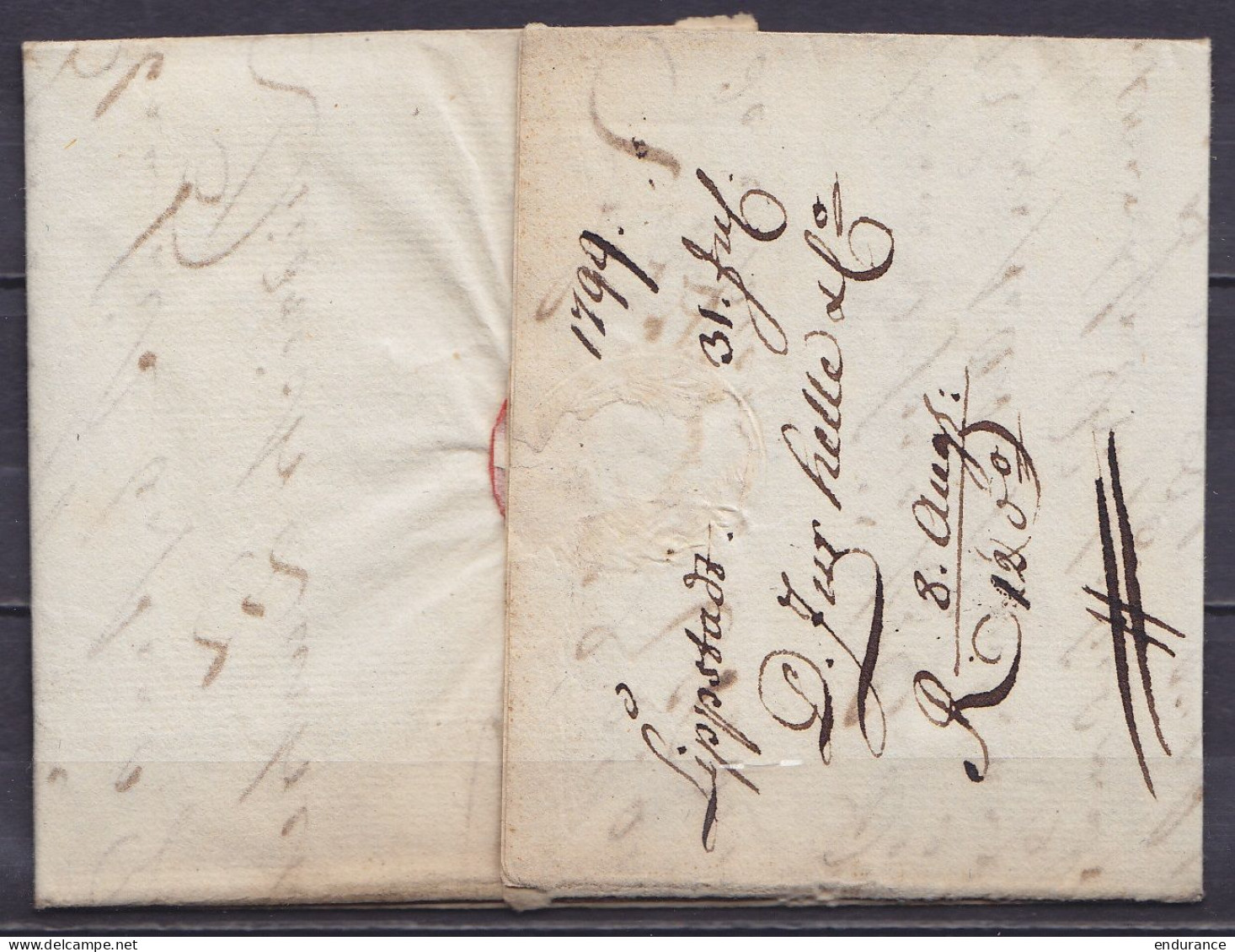 L. Datée 31 Juillet 1799 De LIPPSTADT Pour HODIMONT Près VERVIERS - Port "15" - Man. "fco Wesel" - 1794-1814 (French Period)