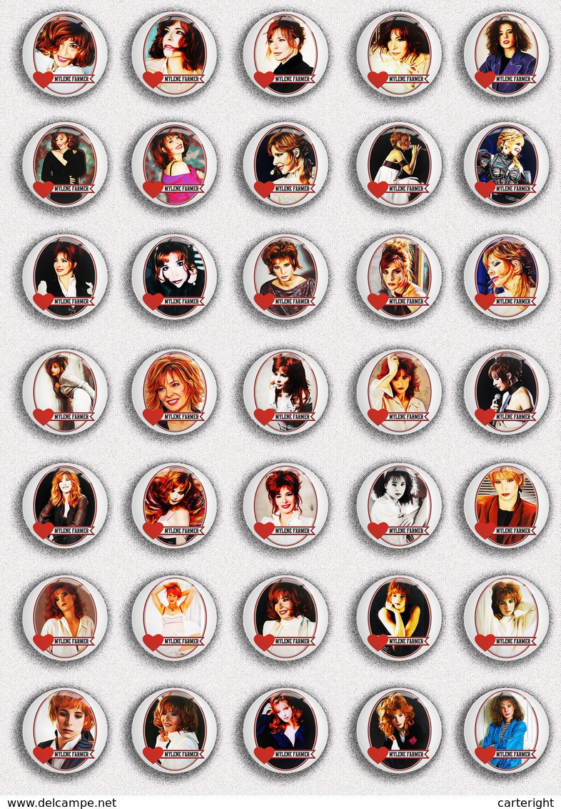 35 X Mylene Farmer BADGE BUTTON PIN SET 4 (1inch/25mm Diameter) - Música