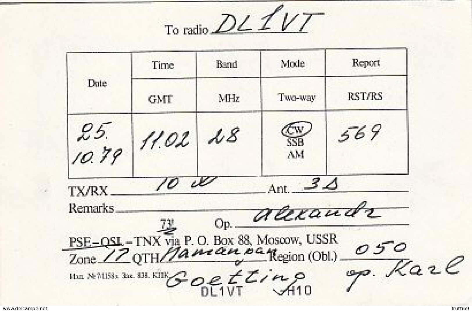 AK 210447 QSL - USSR - Radio Amateur