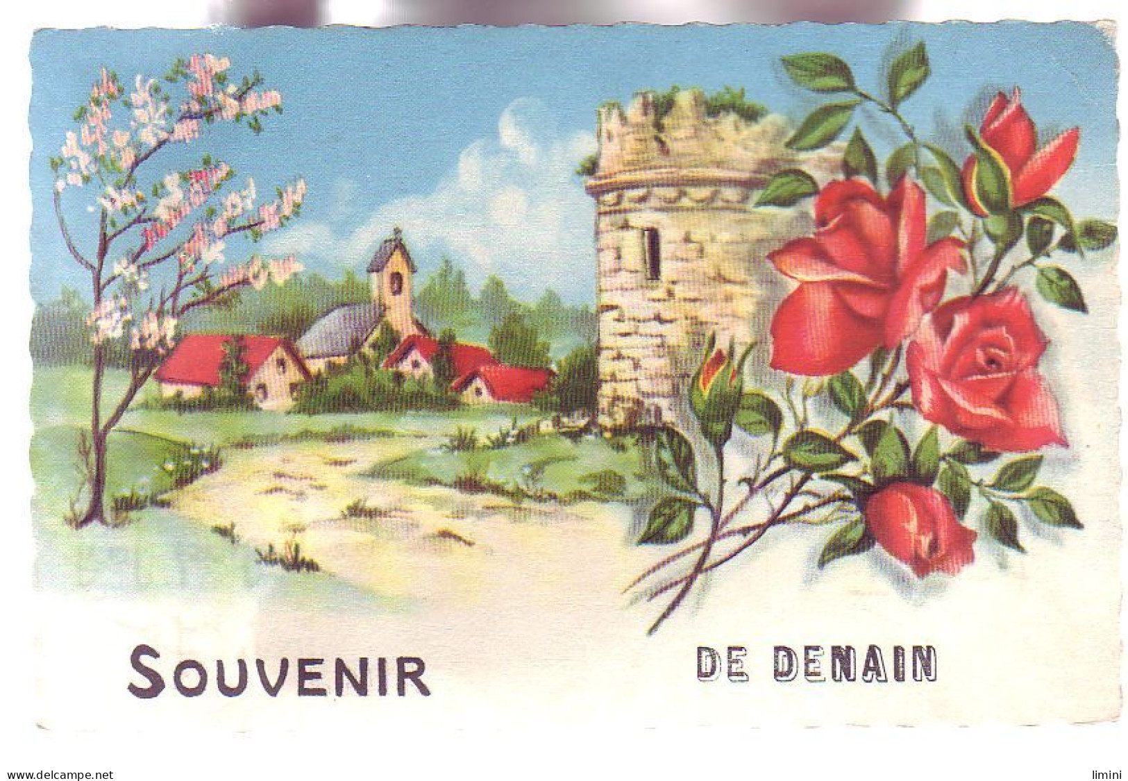 59 - DENAIN - CARTE ILLUSTRÉE - FLEURS - SOUVENIR -  - - Denain