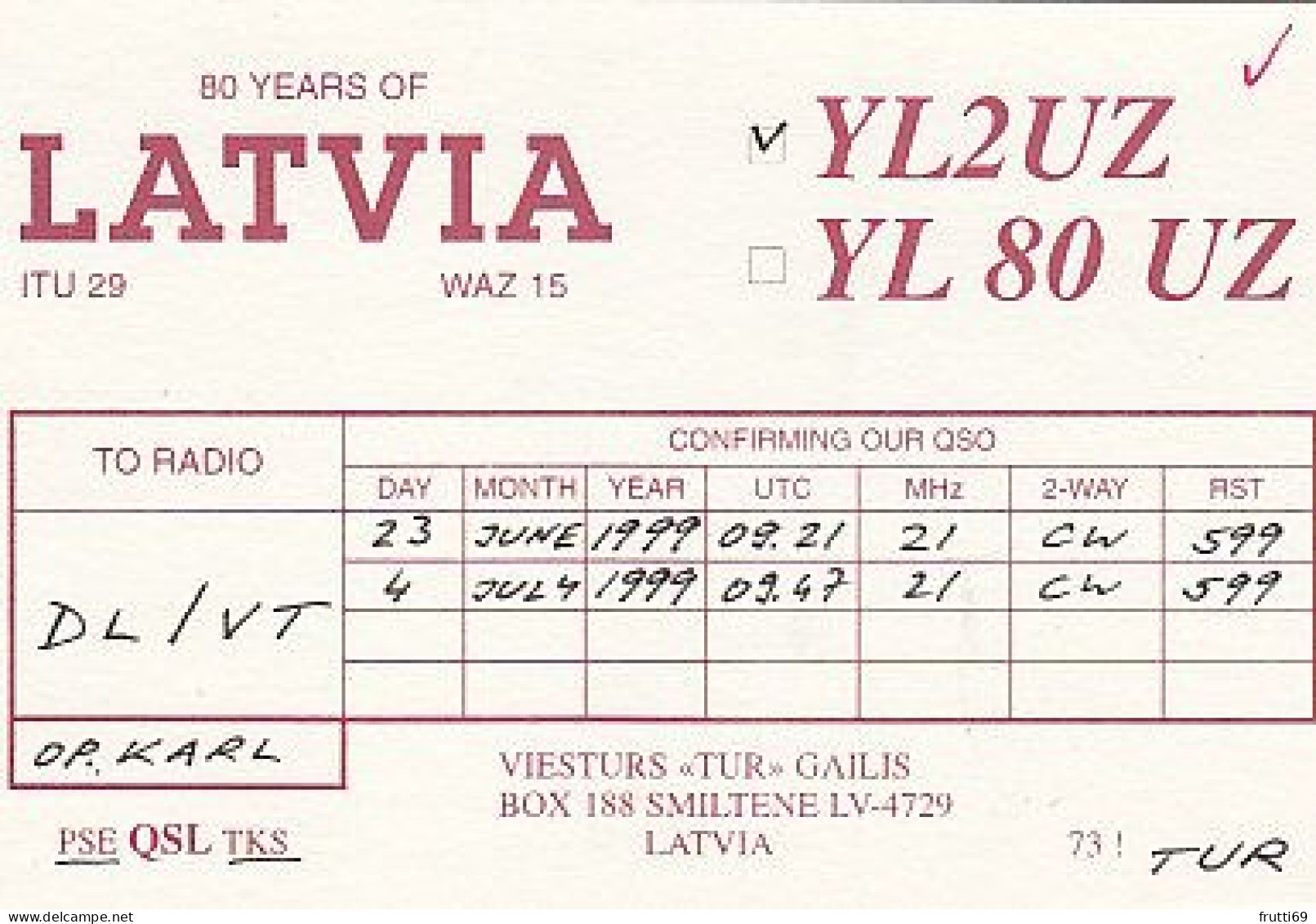 AK 210518 QSL - Latvia - Smiltene - Radio-amateur