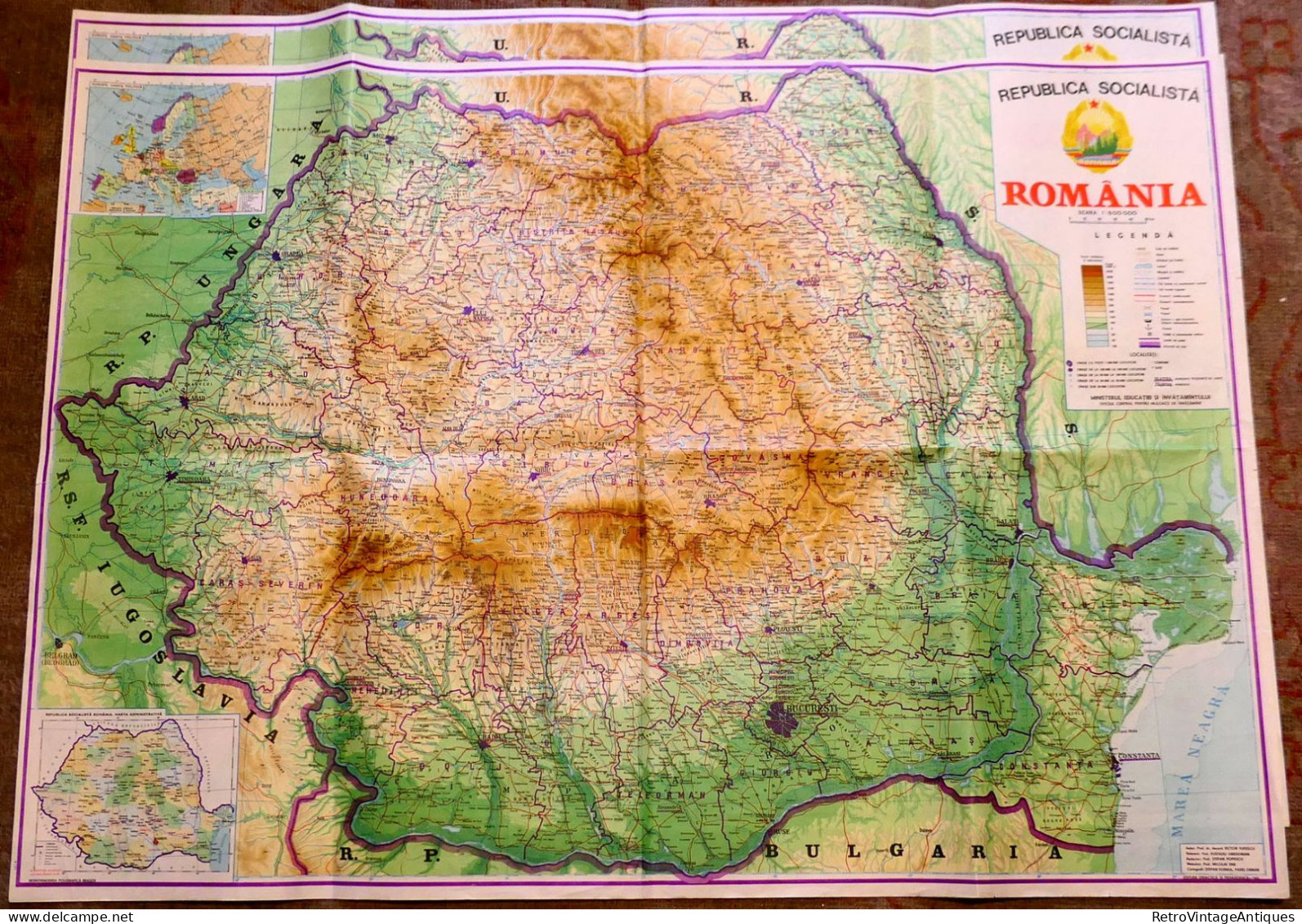 Romania Map 1980s Ceausescu Era Harta Romaniei RSR 1986 100/80cm - Editura Didactica Si Pedagocica - Carte Geographique