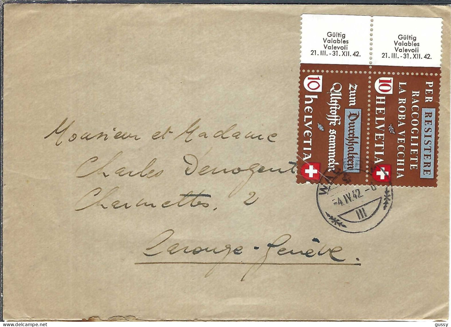 SUISSE 1942: LSC De Wabern Pour Carouge (Genève) - Covers & Documents