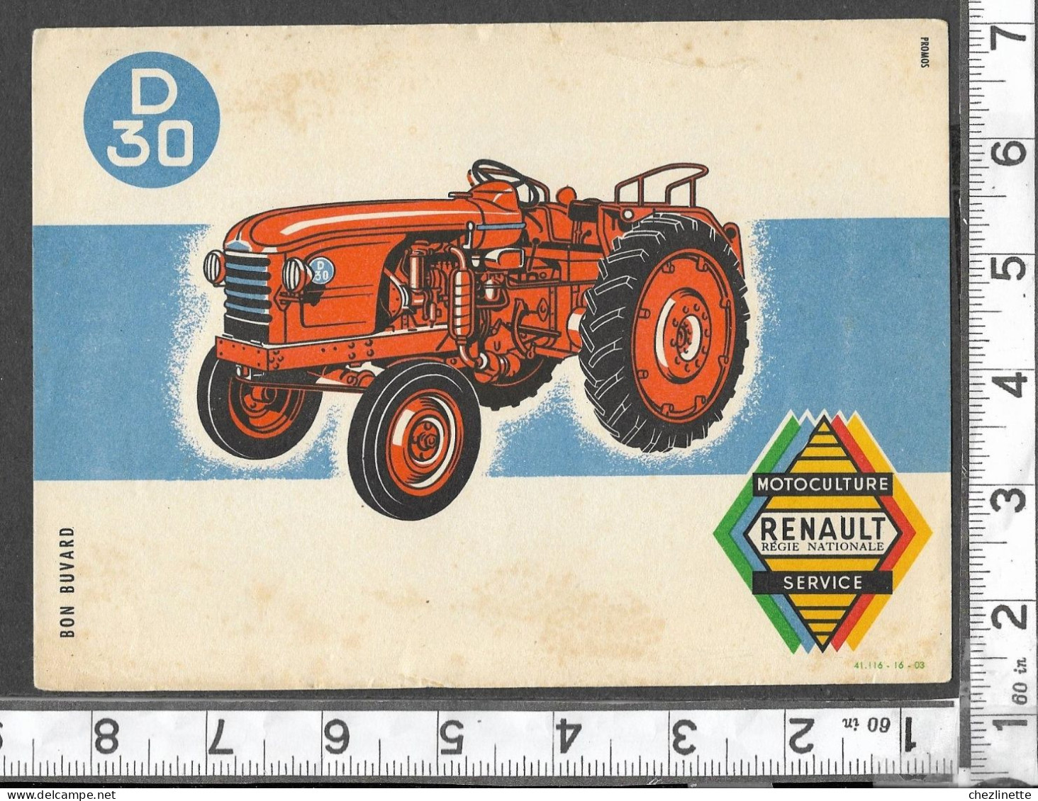 BUVARD ANCIEN PUBLICITAIRE / MOTOCULTURE SERVICE / TRACTEUR RENAULT  REGIE NATIONALE D30 / RV - M