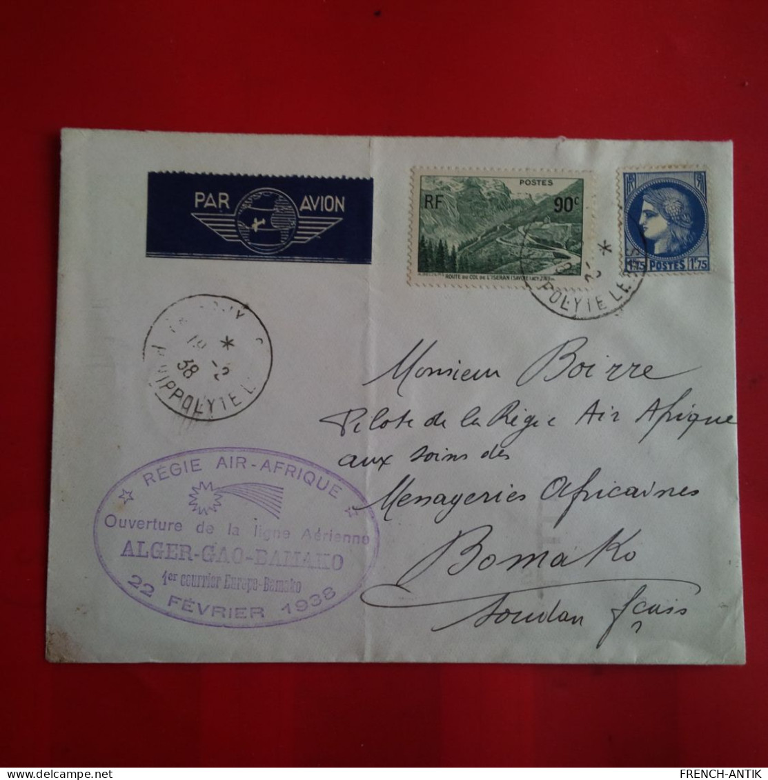 LETTRE PARIS POUR BAMAKO CACHET REGIE AIR AFRIQUE ALGER GAO BAMAKO 1938 PAR AVION - Autres & Non Classés