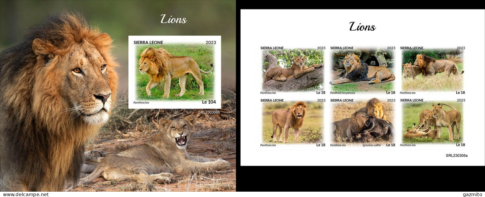 Sierra Leone 2023, Animals, Lions, 6val In BF +BF IMPERFORATED - Raubkatzen