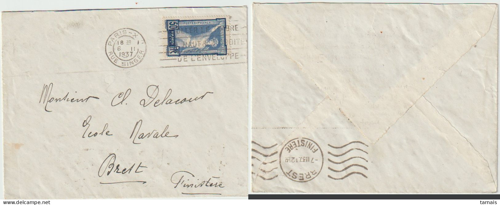 1924 N°186 JO Paris Sur Enveloppe Oblitéré En 1937 Mais Démonétisé En Décembre 1924 Et Non Taxé (lot 852) - Usados