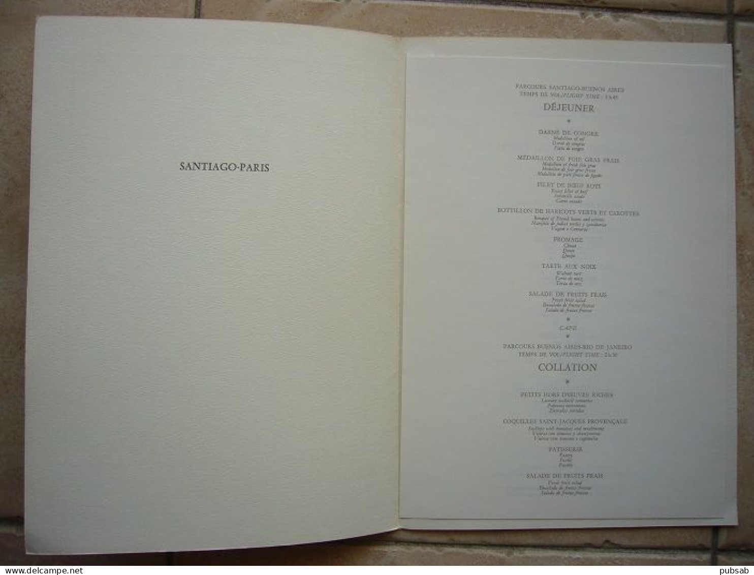 Avion / Airplane / AIR FRANCE / Menu / Vol PARIS - SANTIAGO - Menus