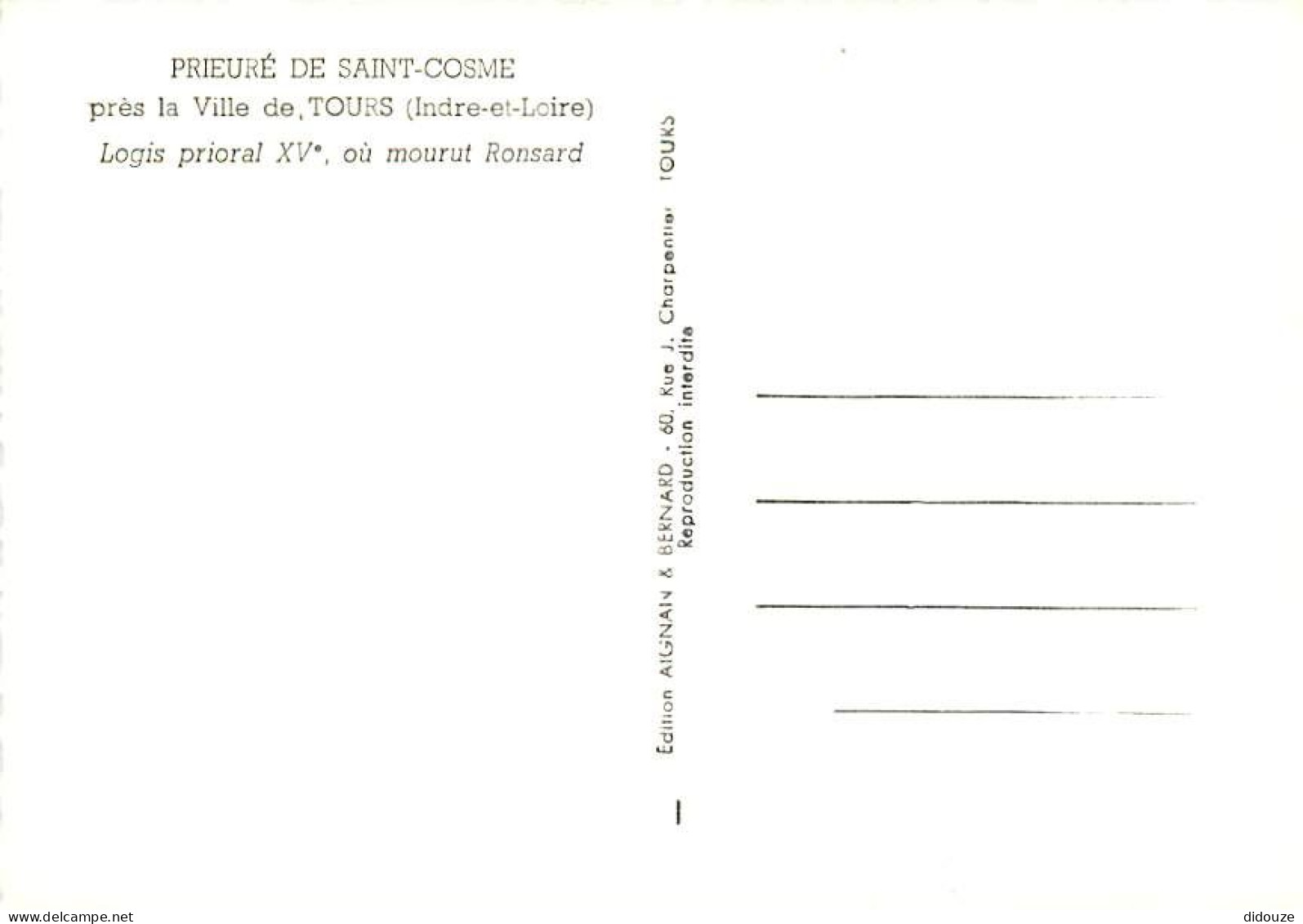 37 - La Riche Près Tours - Prieuré De Saint Cosme - Logis Prioral XVe, Où Mourut Ronsard - Carte Dentelée - CPSM Grand F - La Riche