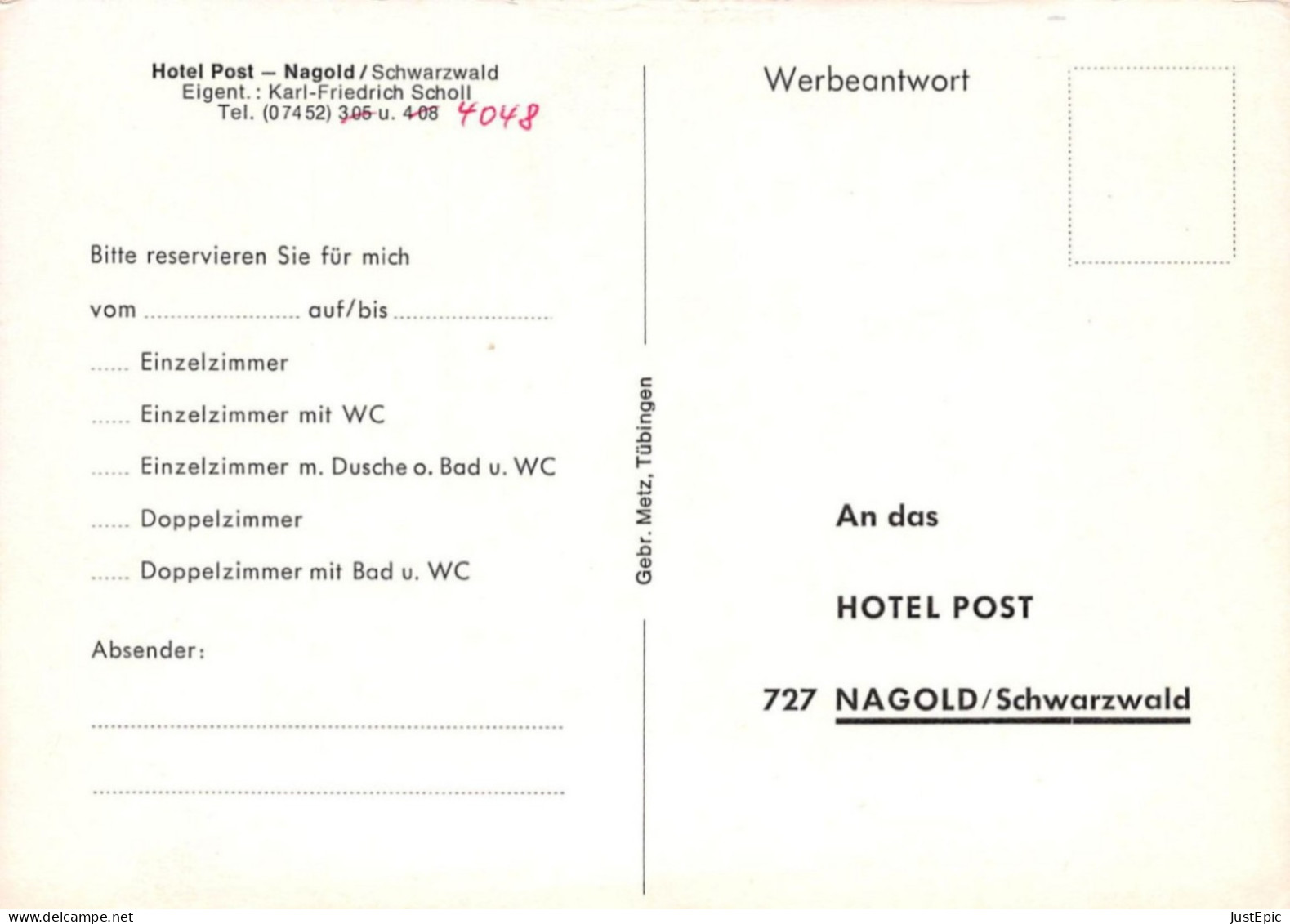 Allemagne > Bade-Wurtemberg > Hotel Post - Nagold / Schwarzwald Eigent. : Karl-Friedrich Scholl CPSM - Nagold