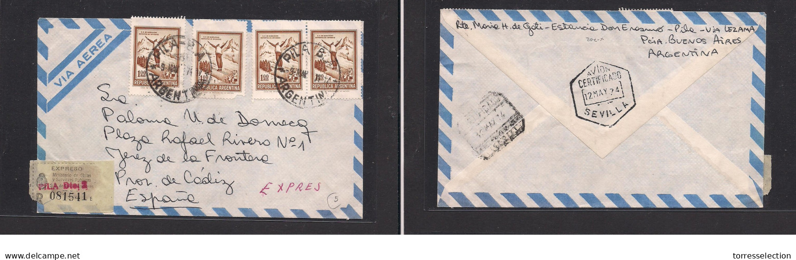 ARGENTINA. Argentina - Cover - 1974 Pila Bsas To Spain Cadiz Air Multfkd Env Registerd. Easy Deal. XSALE. - Sonstige & Ohne Zuordnung