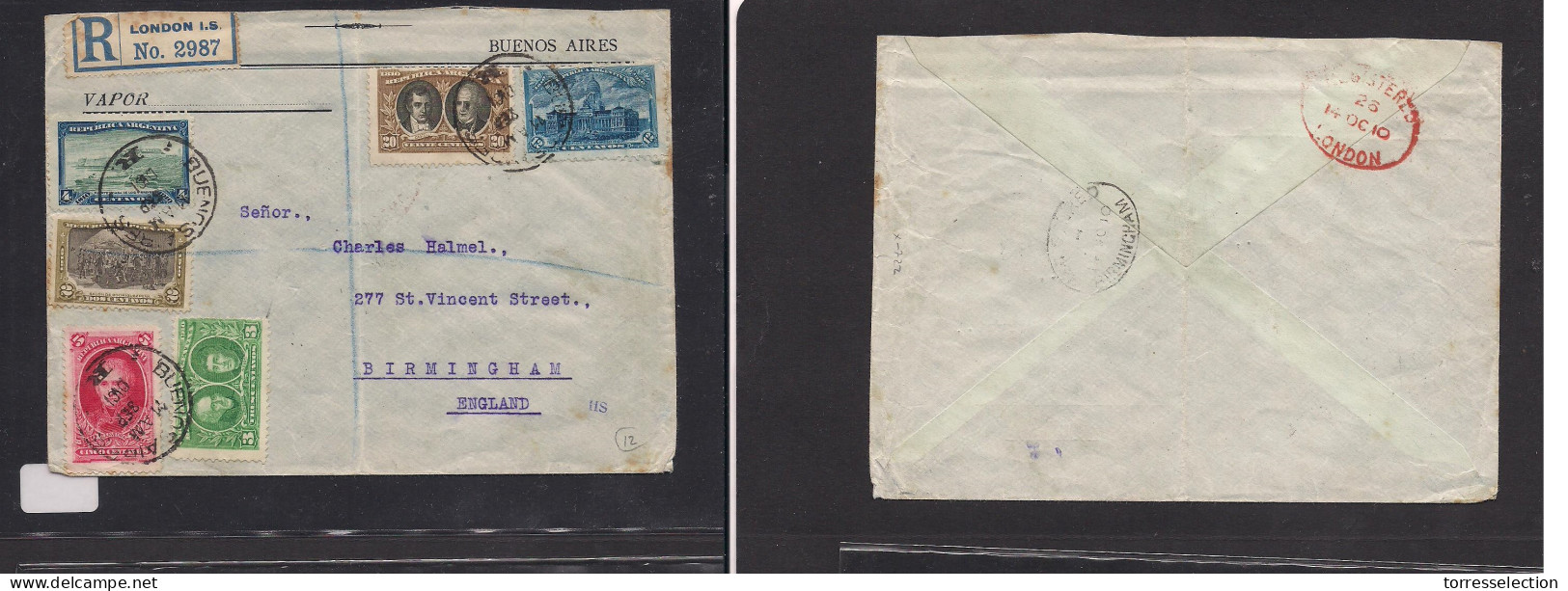 ARGENTINA. Argentina - Cover - 1910 BsAs To Birmingham UK Registr Mult Fkd Env. Easy Deal. XSALE. - Other & Unclassified