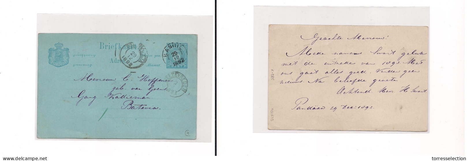 DUTCH INDIES. Dutch Indies - Cover - 1892 Bandil To Batavia Stat Card. Easy Deal. XSALE. - Niederländisch-Indien