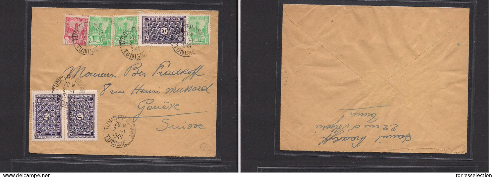 TUNISIA. Tunisia - Cover - 1949 GPO To Switz Air Mult Fkd Env . Easy Deal. XSALE. - Tunisia