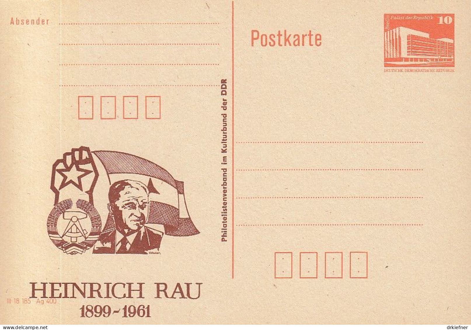 DDR PP 19 II, Ungebraucht, Heinrich Rau, 1989 - Cartes Postales Privées - Neuves