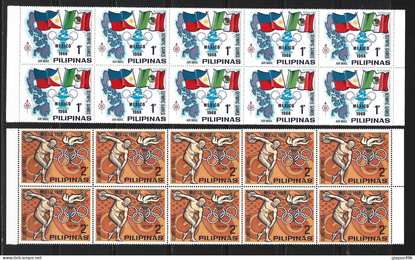 ● PILIPINAS 1968 1969 ֎ MEXICO 68 ֎ Sport ● Bandiere ● Discobolo ● Serie + PA ** MNH X 10 ● Dentellati ● Lotto N. XX ● - Philippinen