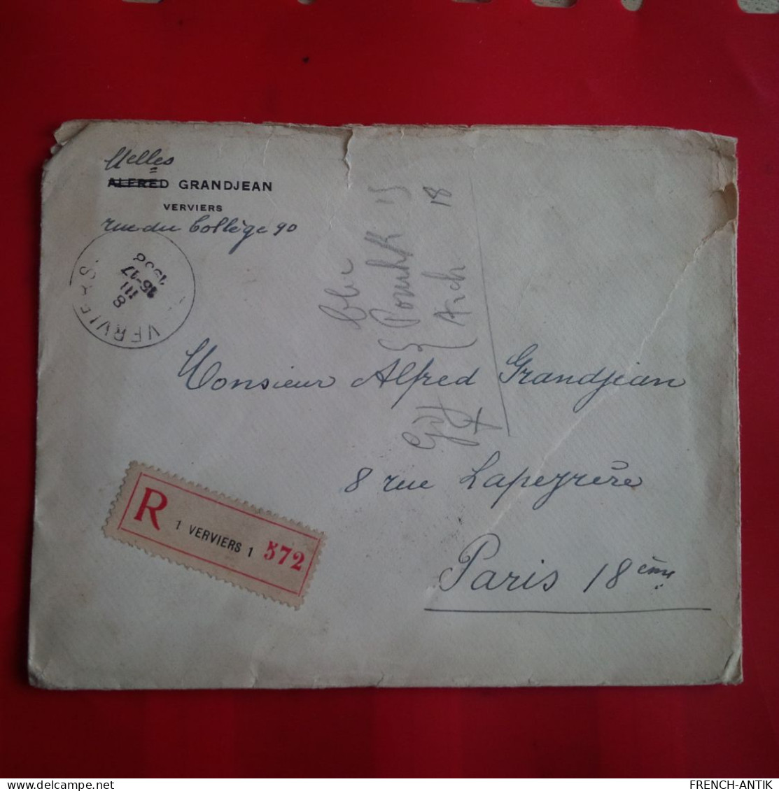 LETTRE RECOMMANDE VERVIERS POUR PARIS 1938 - Briefe U. Dokumente