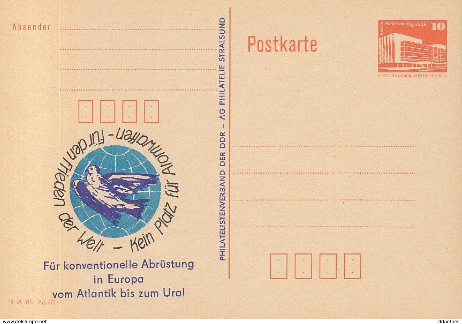 DDR PP 19 II, Ungebraucht, Abrüstung In Europa, Keine Atomwaffen, Philatelie Stralsund, 1989 - Privatpostkarten - Ungebraucht