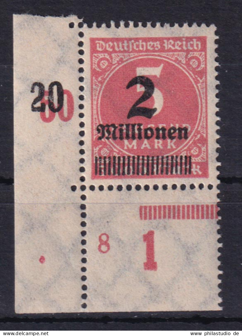 Deutsches Reich 312 A Eckrand Links Unten Mit PL.Nr. 8  2 Mio Auf 5000 M ** /3 - Autres & Non Classés